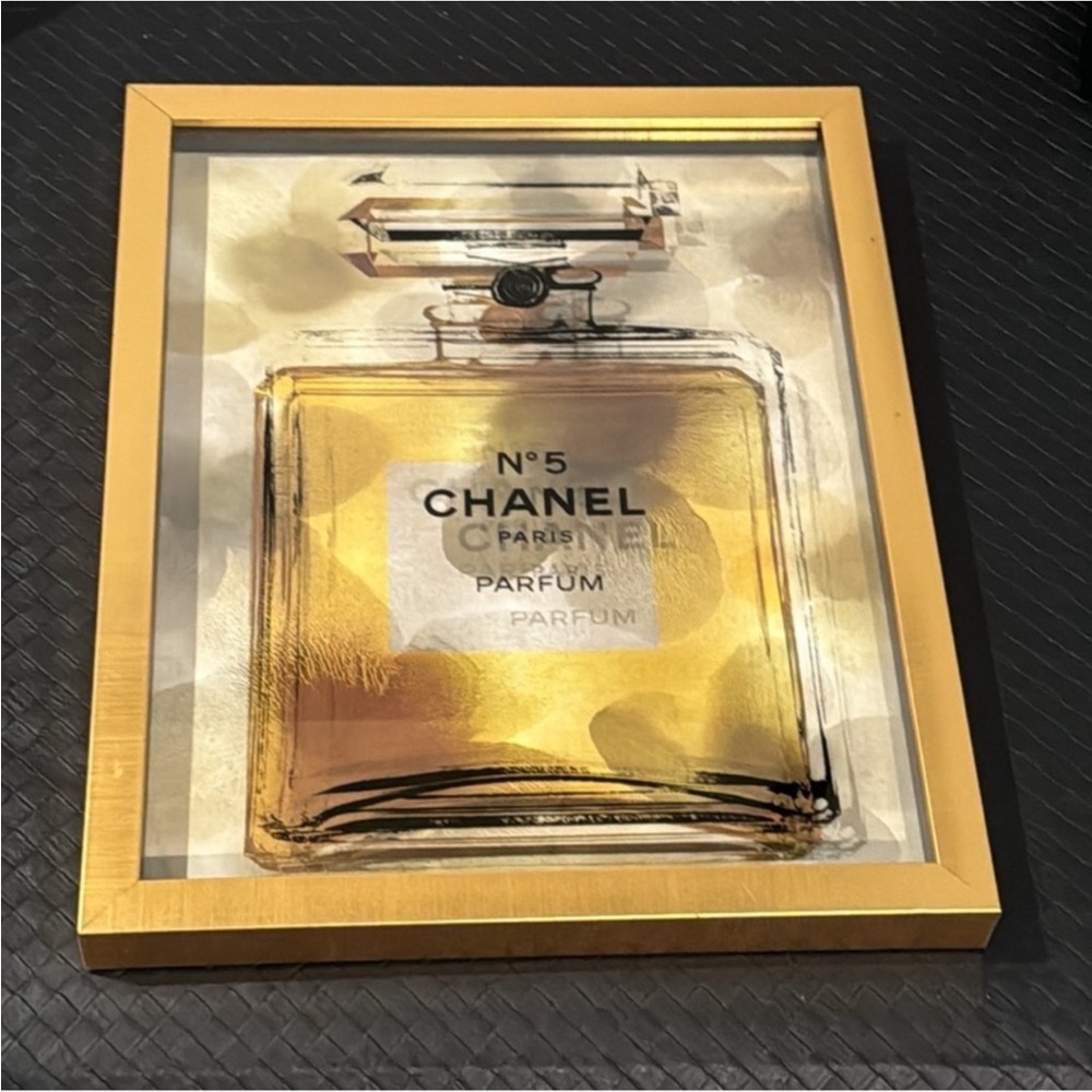 New Chanel No. 5 luxury designer perfume bottle glass framed artwork